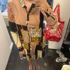 Zara Printed Collared Pleated Dress